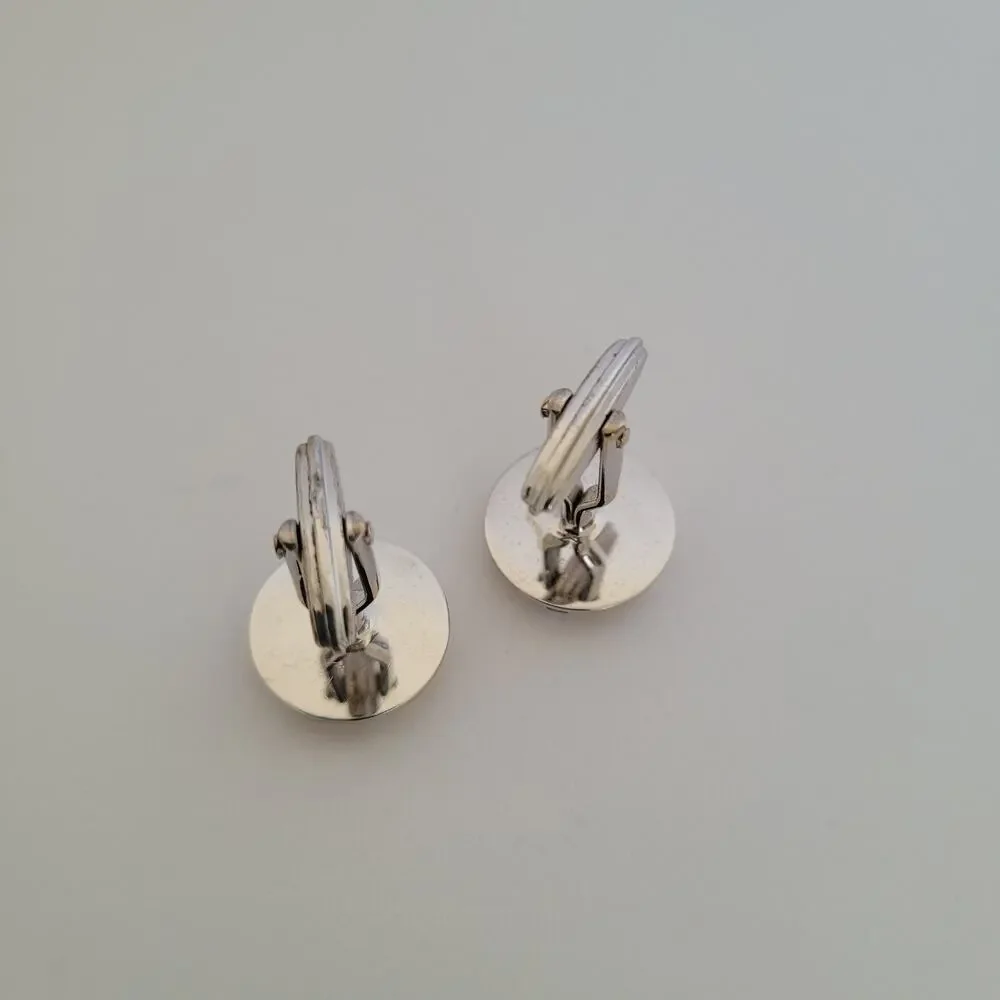 Dunhill Vintage Round Cufflinks Tie Clasp Clip Bar Set Silver Gold Two Tone Box